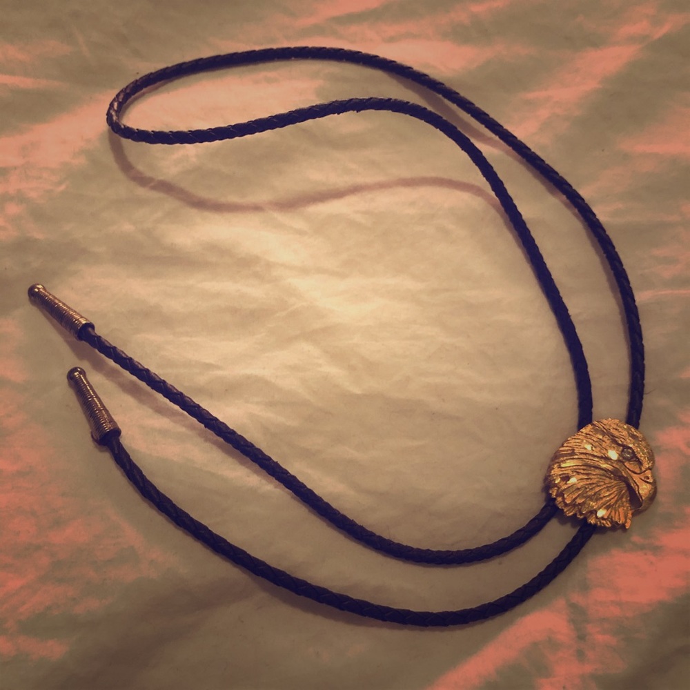 Vintage Bolo Tie | Brown Leather Gold Eagle